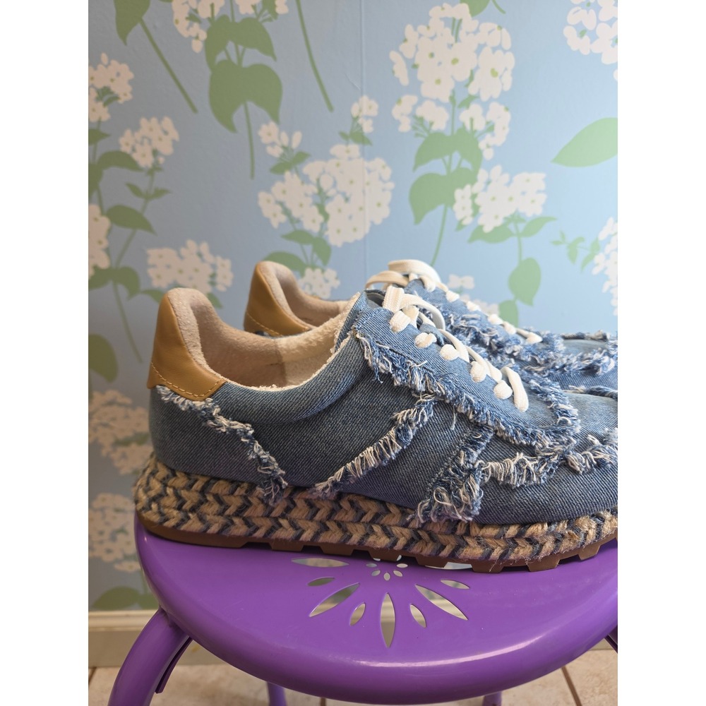Dolce Vita Blue Frayed Denim Espadrille Platform Sneakers Women Size 8.5